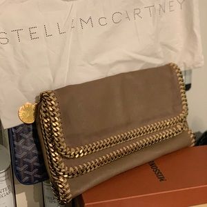 Stella McCartney Falabella Double Flap Clutch Bag Purse Tan Beige AUTHENTIC